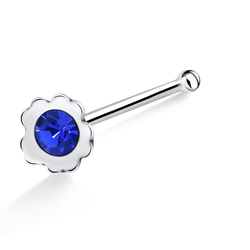 Flower with Stone Silver Bone Nose Stud NSKD-22 
